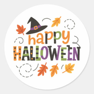 Adesivo Redondo Chapéu de Bruxa Fofo Festa Feliz Halloween
