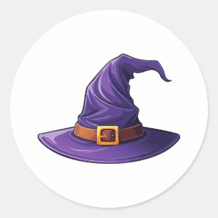 Adesivo Redondo chapéu de bruxa roxo de Halloween