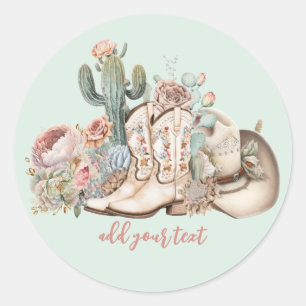 Adesivo Redondo Chapéu de cowboy bota cowboy do deserto do Boho