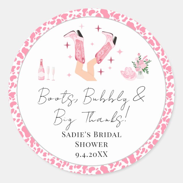 Adesivo Redondo Chapeu de Cowboy e Bridal Shower Espumante (Frente)