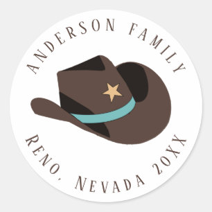 Adesivo Redondo Chapéu de Cowboy Ocidental Família Reunião ID1318