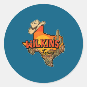 Adesivo Redondo Chapéu de Cowboy Vintage Wilkins Texas Cacto do De