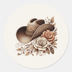 Adesivo Redondo Chapéu de Cowgirl Country Western com Flores