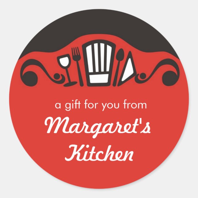 Adesivo Redondo Chapéu de cozinheiro de utensílios varejista de vi (Frente)