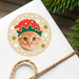 Adesivo Redondo Chapéu de Elfo Festivo de Foto Personalizada Natal