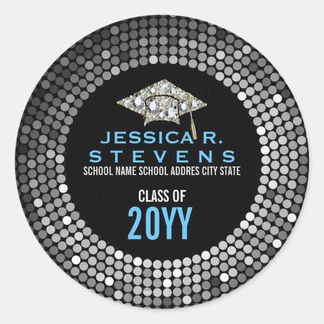 Adesivo Redondo Chapéu de Graduação com Folha Negra e Branca (Frente)