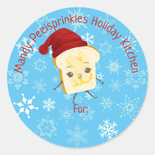 Adesivo Redondo Chapéu de inverno de pão bonito da cozinha da comi