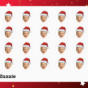 Adesivo Redondo Chapéu de Natal de Papai Noel com Foto Personaliza