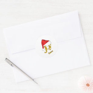 Adesivo Redondo Chapéu de Papai Noel Alegria de Natal Nome Persona
