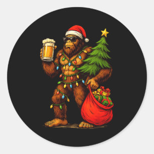 Adesivo Redondo Chapéu de Papai Noel Big Foot Engraçado Bebida Árv