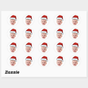 Adesivo Redondo Chapéu de Papai Noel com Foto Personalizada de Nat