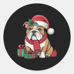 Adesivo Redondo Chapéu de Papai Noel com Luzes de Natal Bulldog In