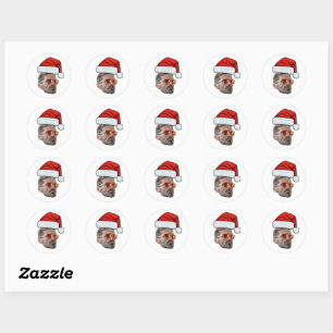 Adesivo Redondo Chapéu de Papai Noel de Natal com Foto de Rosto Pe
