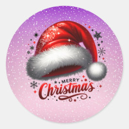 Adesivo Redondo Chapéu de Papai Noel Escarlate com Brilho