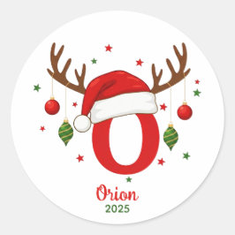 Adesivo Redondo Chapéu de Papai Noel Monograma de Natal Personaliz