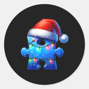Adesivo Redondo Chapéu de Papai Noel Peça de Quebra-Cabeça Conscie