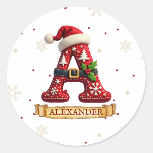 Adesivo Redondo Chapéu de Papai Noel Vermelho Letra de Natal Um No