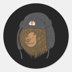 Adesivo Redondo Chapéu de Pele de Urso Russo - Ushanka Chapka Ussr