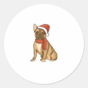 Adesivo Redondo Chapéu do Bulldog Francês - Feliz Natal