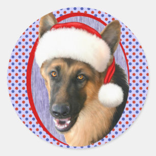 Adesivo Redondo Chapéu do papai noel do Natal do german shepherd