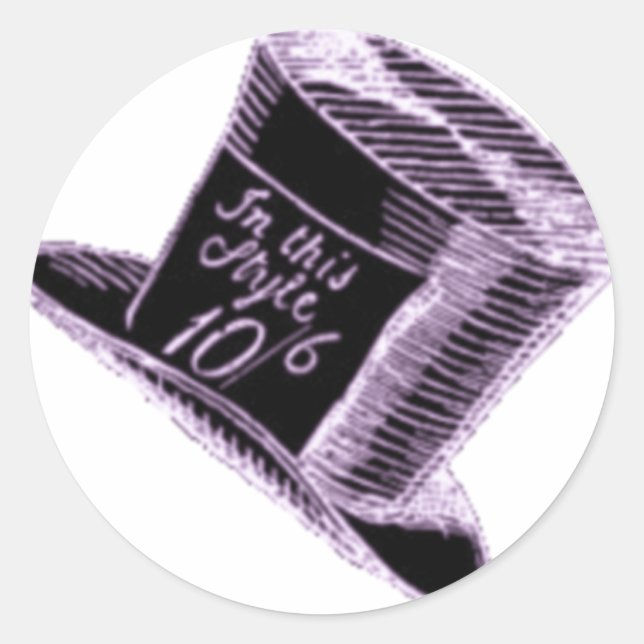 Adesivo Redondo Chapéu Maluco de Preto com Tonalidade Roxa (Frente)