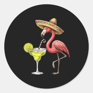 Adesivo Redondo chapéu mexicano de flamingo margarita cinco de mai