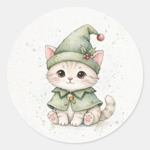 Adesivo Redondo Chapéu Pontiagudo de Natal de Kitten Elfo