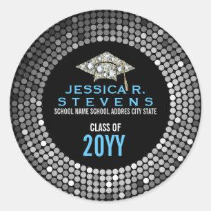 Adesivo Redondo Chapéu preto & branco da graduação do brilho do