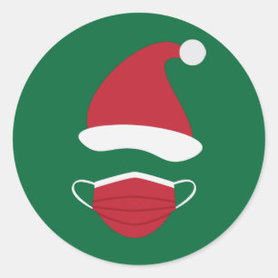Adesivo Redondo Chapéu vermelho de Papai Noel e máscara