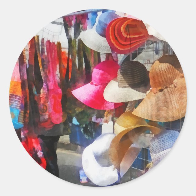 Adesivo Redondo Chapéus e Puros na Feira de Rua (Frente)