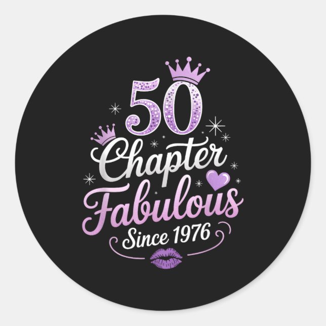 Adesivo Redondo Chapter 50 Fabulous Since 1976 50th Birthday Queen (Frente)