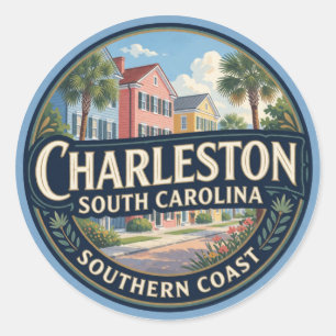 Adesivo Redondo Charleston Carolina do Sul EUA Costa Histórica Via