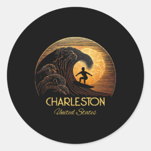 Adesivo Redondo Charleston Estados Unidos Surfismo Prancha de surf
