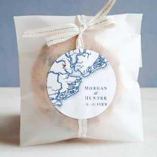 Adesivo Redondo Charleston SC Map Elegante Marinho Blue Weding Fav