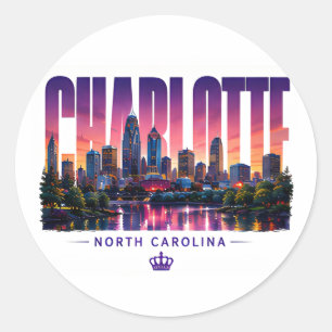 Adesivo Redondo Charlotte Carolina do Norte Silhueta da Cidade Nom