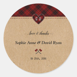 Adesivo Redondo Charm Rustic Red Buffalo Xadrez Monograma Casament