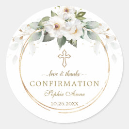 Adesivo Redondo Charm Wild White Roses Confirmação Dourada