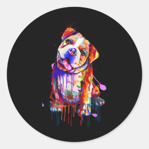 Adesivo Redondo Charming Bulldog Rainbow Colors Art Splash Art