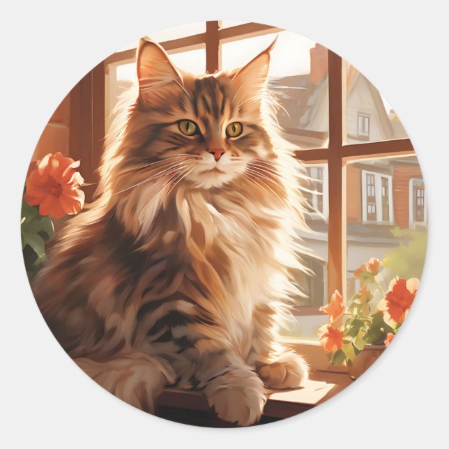Adesivo Redondo Charming Maine Coon Cat (Frente)
