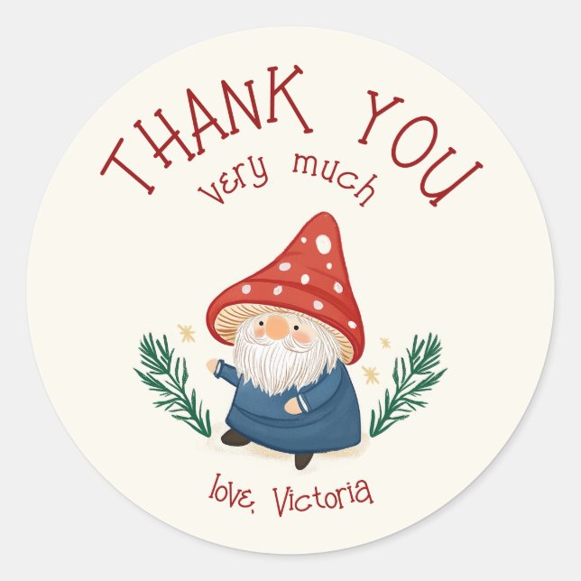 Adesivo Redondo Charming Mushroom Gnome Obrigado Sticker (Frente)