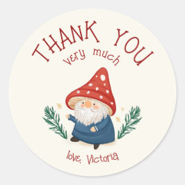 Adesivo Redondo Charming Mushroom Gnome Obrigado Sticker