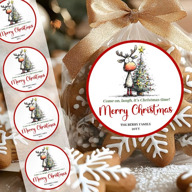 Adesivo Redondo Charming reindeer funny whimsical Xmas sticker (Charming reindeer funny whimsical Xmas sticker)