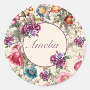 Adesivo Redondo Charming Vintage Inspirou Padrão Floral