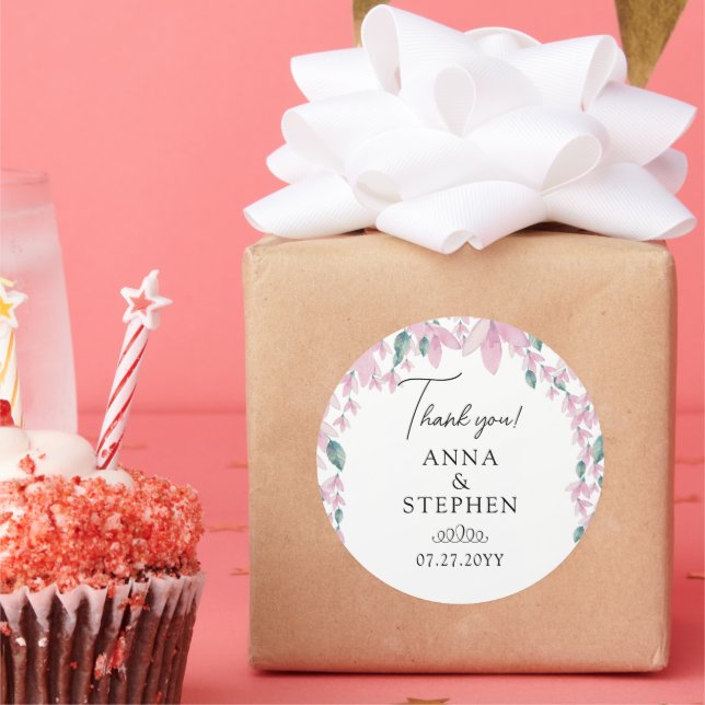 Adesivo Redondo Charming Wisteria Weding Obrigado (Festa)