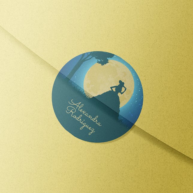 Adesivo Redondo Charro Silhouette com Moon Quinceañera (Criador carregado)