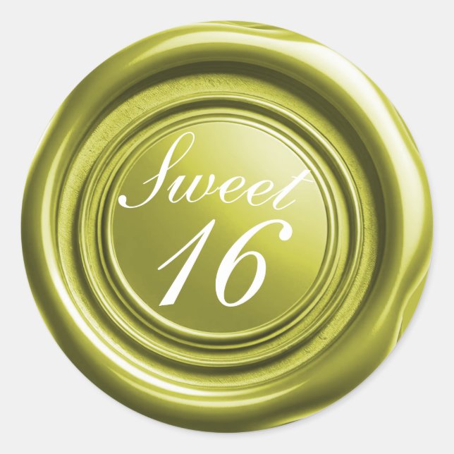 Adesivo Redondo Chartreuse Candle Wax Seal Drip Sweet 16 Wedding (Frente)