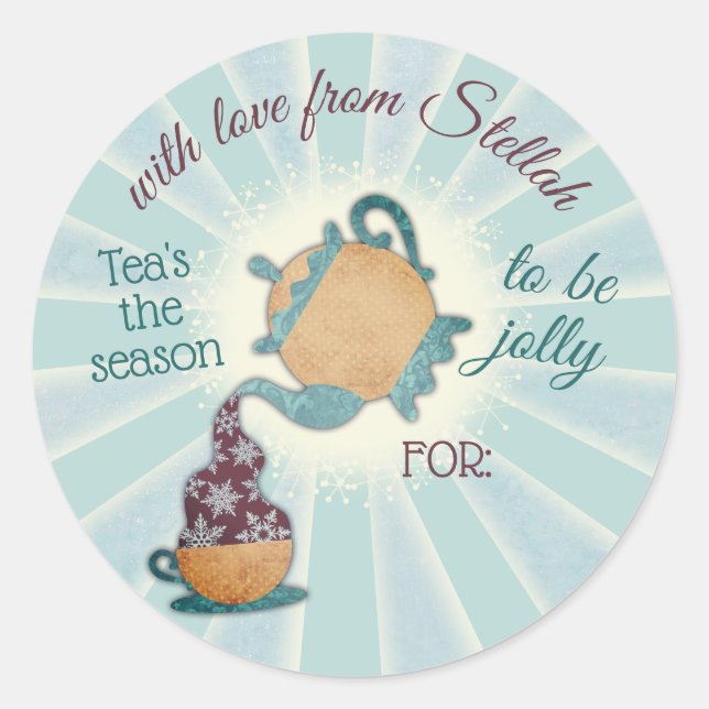 Adesivo Redondo Chás, a estação que despeja bule de Natal para (Frente)