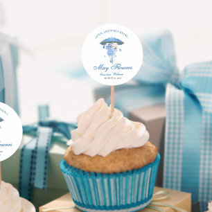 Adesivo Redondo Chás azuis trazem Chá de fraldas de flores