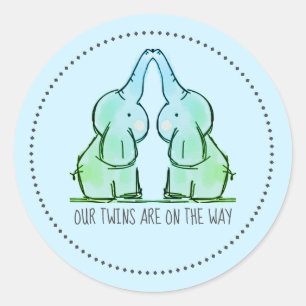 Adesivo Redondo Chás de fraldas de gêmeos de elefante azul
