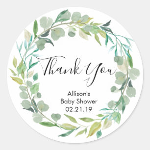 Adesivo Redondo chás de fraldas verdes, folhas verdes